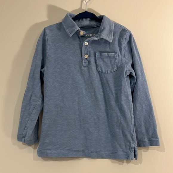 CREWCUTS Toddler 2-3 XXS Light Heather Blue Long Sleeve Polo Button Front - Picture 1 of 8